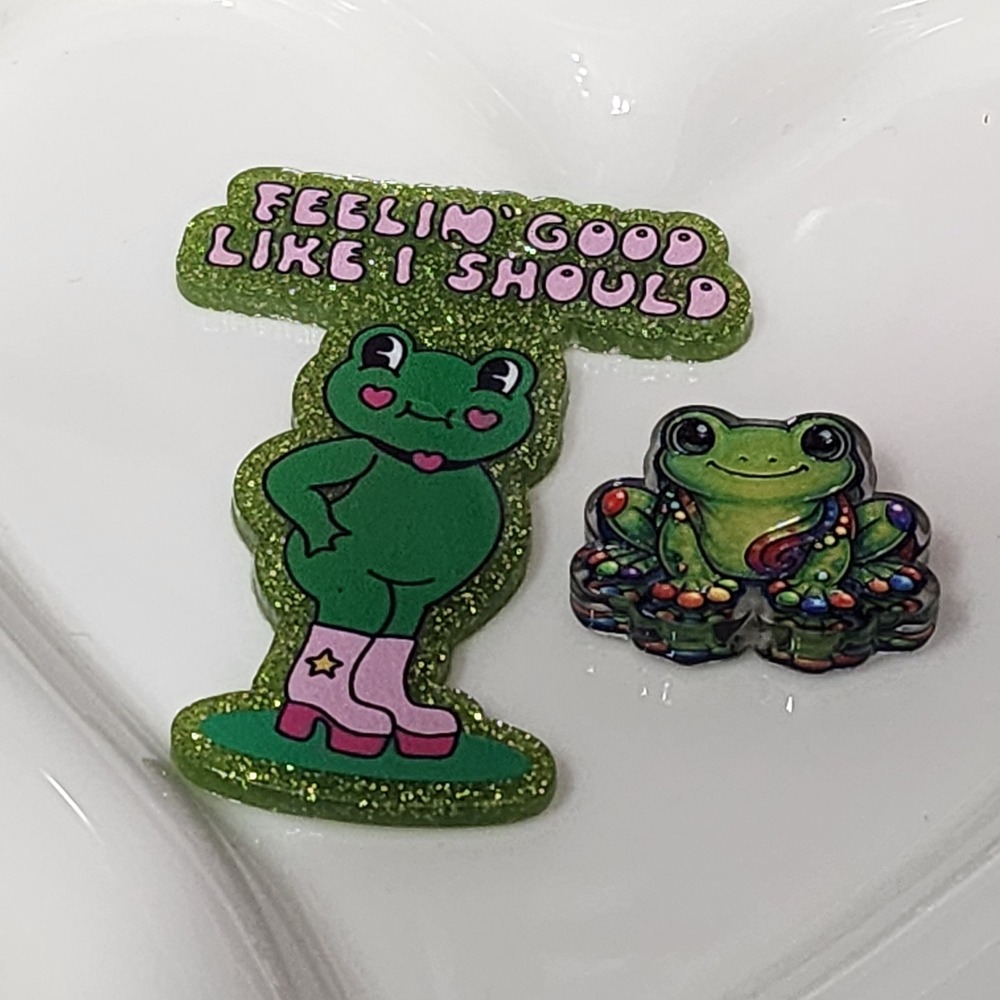 Frog Flatback Focal Bead Feeling Good Beaded Pen Badge Acrylic Bead Sassy